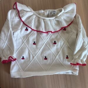 Janie and Jack White Sweater with Pink Trim